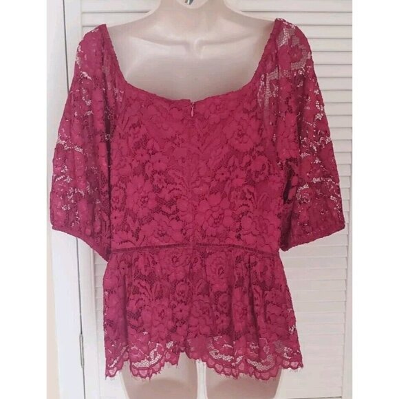 NWT $78 NANETTE LEPORE RASPBERRY LACE PEPLUM LINED BACK ZIPPER TOP BLOUSE SZ L - Picture 6 of 11